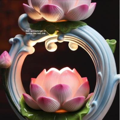 ĐÈN SỨ HOA SEN 2 TẦNG DÂNG BÀN THỜ PHẬT
